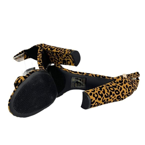 Qupid Women's Animal Print Ankle Strap Block Heels Sandals Brown/Black Size 8 - Picture 7 of 8